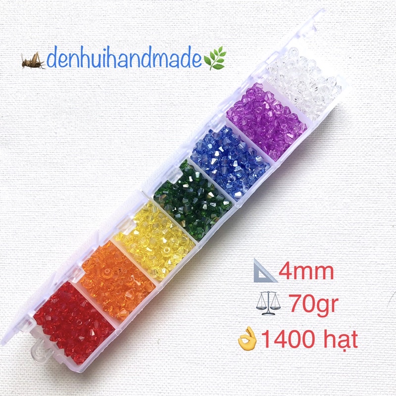 Hộp 7 Sắc Màu 1400 Hạt Pha Lê Hình Thoi 4mm🦗denhuihandmade