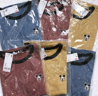 Áo thun sọc lửng thêu mickey VNXK