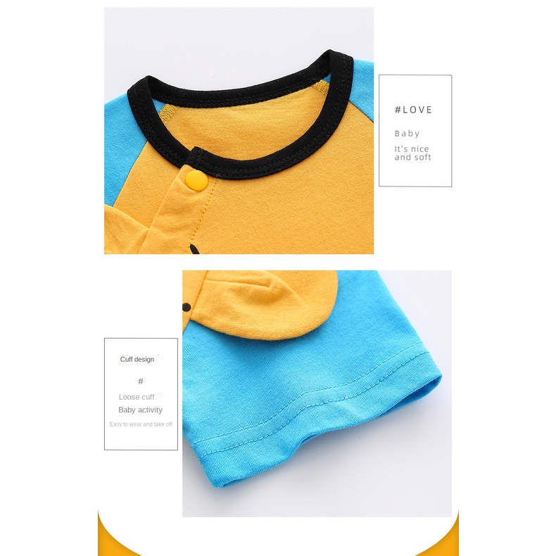 Áo Liền Quần Tay Ngắn Vải Cotton In Hình Hổ Hoạt Hình Dành Cho Bé Trai Gái 0-24 Tháng Tuổi