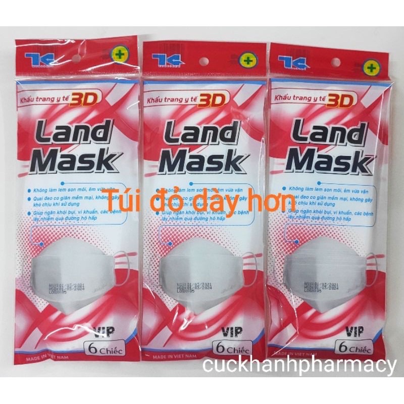 Gói 6 chiếc khẩu trang 3D kháng khuẩn LAND MASK, Landmask, phong cách Hàn Quốc, khẩu trang KF94 4D