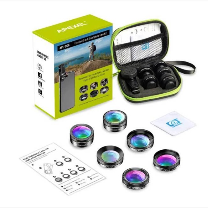 Bộ lens,ống kính apexel 6 in 1,dành cho điện thoại thông minh 2020