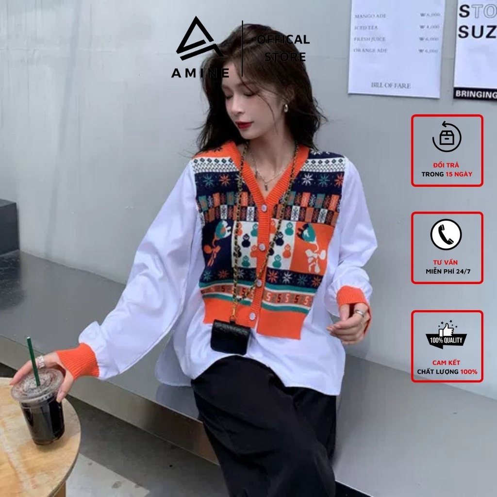 Áo len nữ , sơ mi nữ form rộng phối len nhiều họa tiết phong cách Hàn Quốc siêu đẹp C21 | BigBuy360 - bigbuy360.vn
