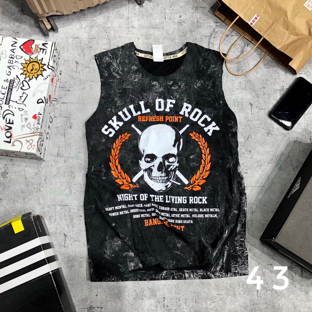 Áo ba lỗ gym sát nách tanktop 3 lỗ bigsize họa tiết đầu lâu form rộng cotton nam SNTL 45 74 (Nmg)