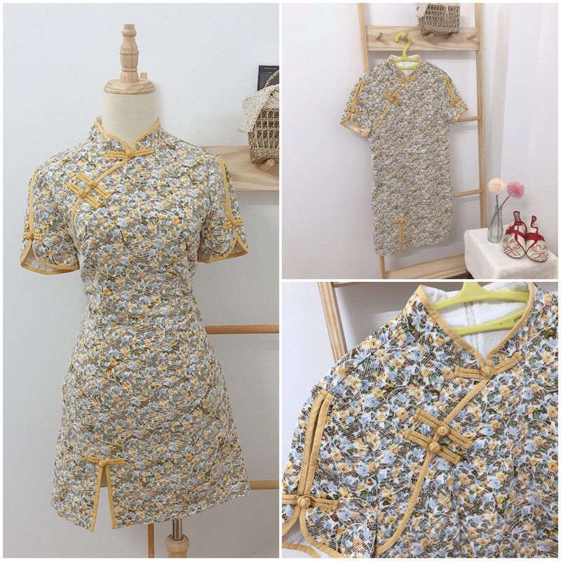 Sườn xám trắng hoa hột tiểu thư