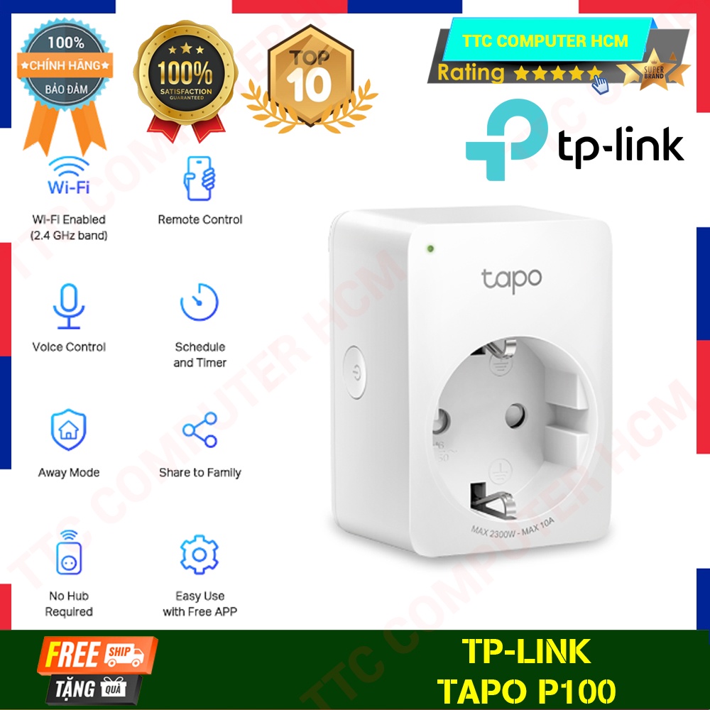 TP-LINK Tapo P100 | Tapo P100 - Ổ cắm Wi-Fi Thông Minh Nhỏ Gọn - HÀNG CHÍNH HÃNG TTC COPUTER HCM