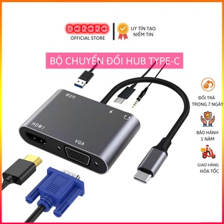 Hub Type C 5 in 1 - Bộ chuyển đổi Type c to HDMI VGA USB 3.0 Type C 3.5 Audio cho Laptop Mac, Dell, Lenovo