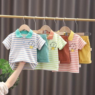 Bộ bé trai - quần thô đũi + áo polo cotton kẻ