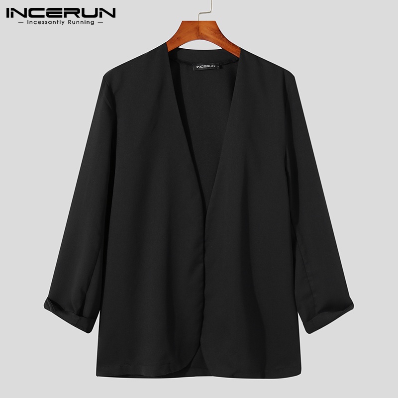 Áo khoác blazer INCERUN tay dài cổ chữ V dáng rộng màu trơn phong cách đơn giản dành cho nam  | BigBuy360 - bigbuy360.vn