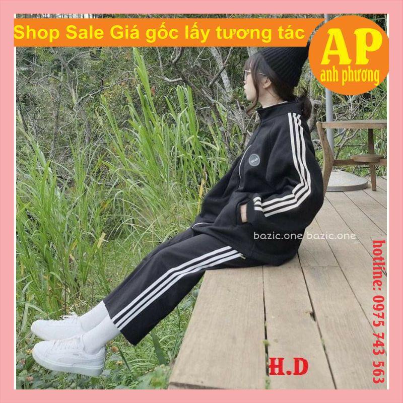 SÉT 3 SỌC LOGO TRÒN💯Áo khóa 3 rot tay💯quần ống rộng 3 rot💯freesize form thụng unisex=
