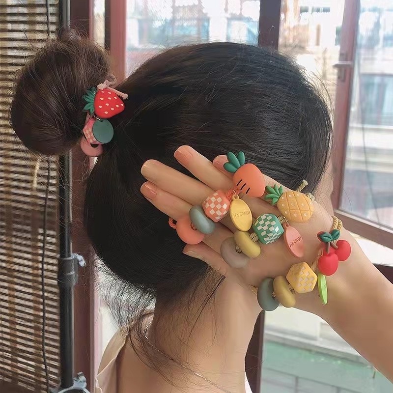 Dây Buộc Tóc Da Cao Su Co Giãn Hình Trái Cây Đơn Giản Cho Nữ