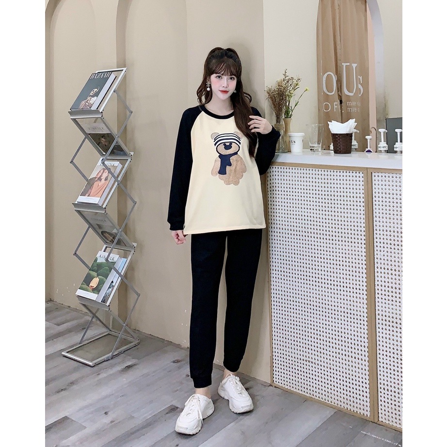 Bộ đồ bầu dài tay in hình gấu M601 chất da cá cao cấp Mom and Baby