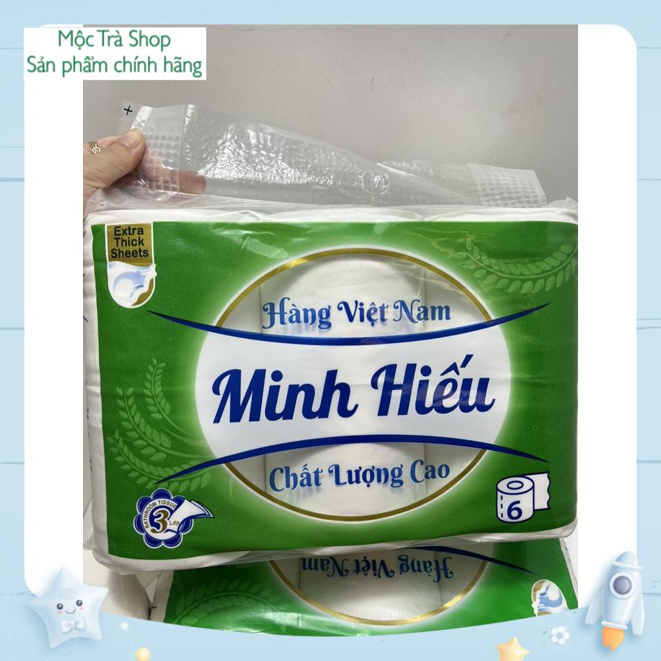 Lốc 6 cuộn giấy vệ sinh lụa 3 lớp mịn, dai có lõi/không lõi Minh Hiếu - 1 lốc 6 cuộn nặng 1kg