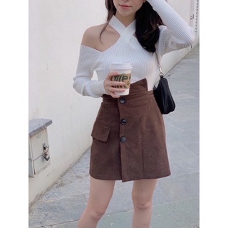 Áo len tăm cổ chéo dài tay