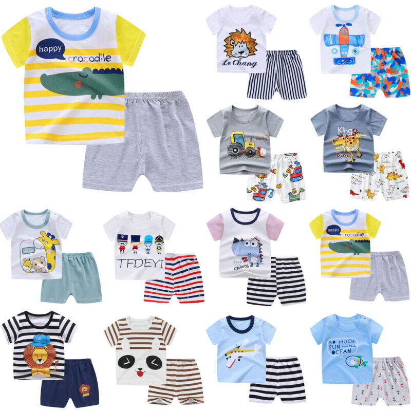 Bộ Quần Áo 2 Mảnh Gồm Áo Thun Tay Ngắn &amp; Quần Đùi Dành Cho Bé Trai &amp; Bé Gái