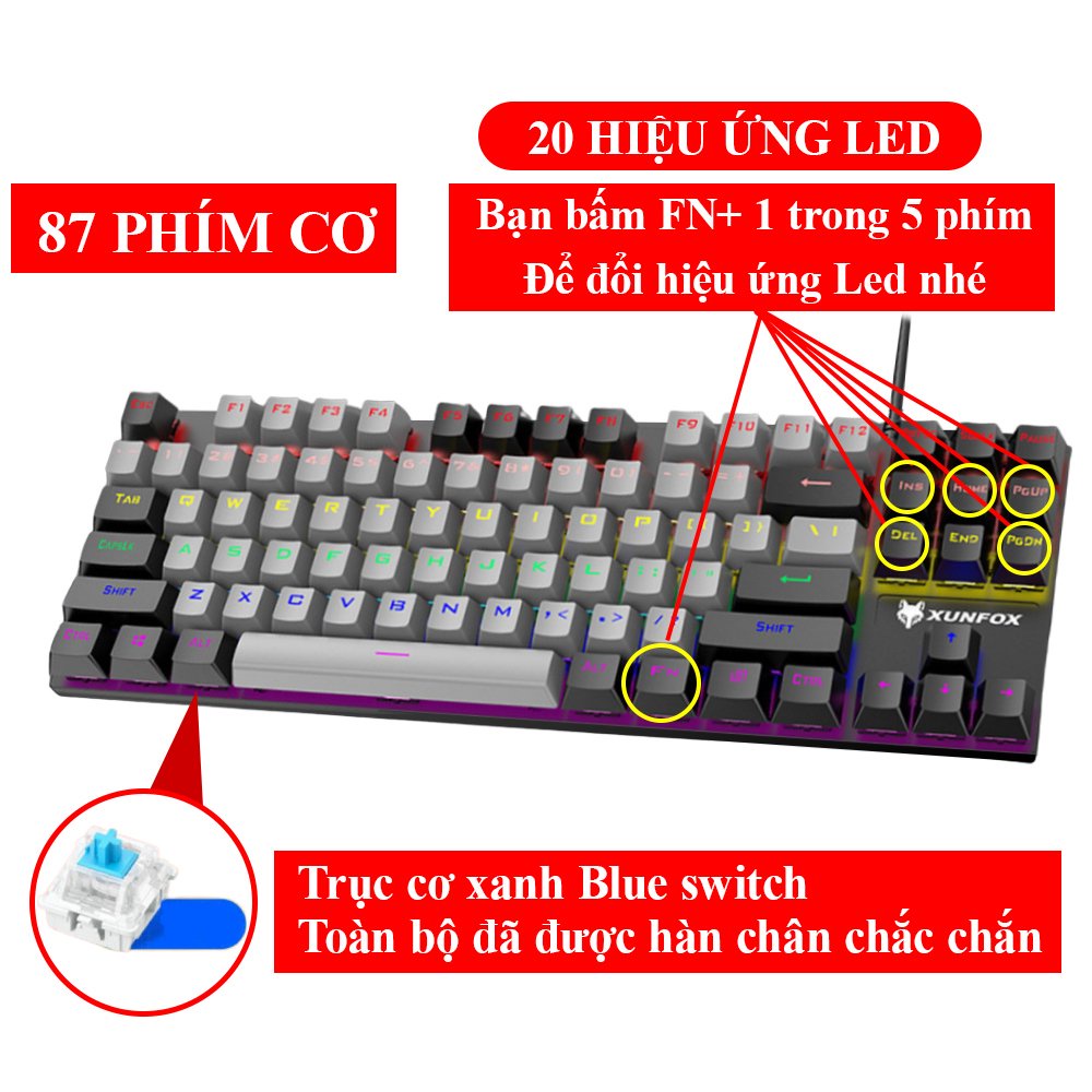 Bàn Phím Cơ K80 Led 20 Chế Độ Phím Cơ Blue Switch