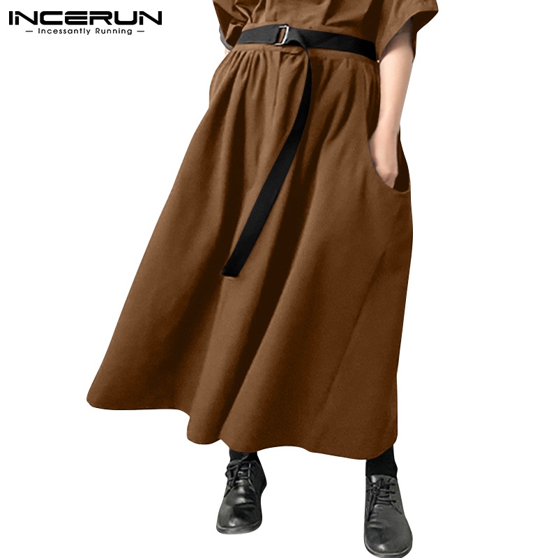 Quần INCERUN ống rộng eo có thắt lưng phong cách vintage thời trang cho nam