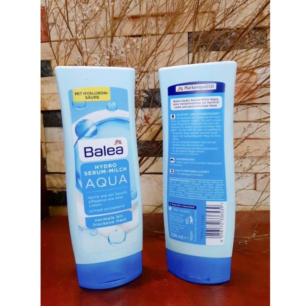 Sữa dưỡng thể Balea Aqua Serum 200ml giúp da trắng sáng mịn màng