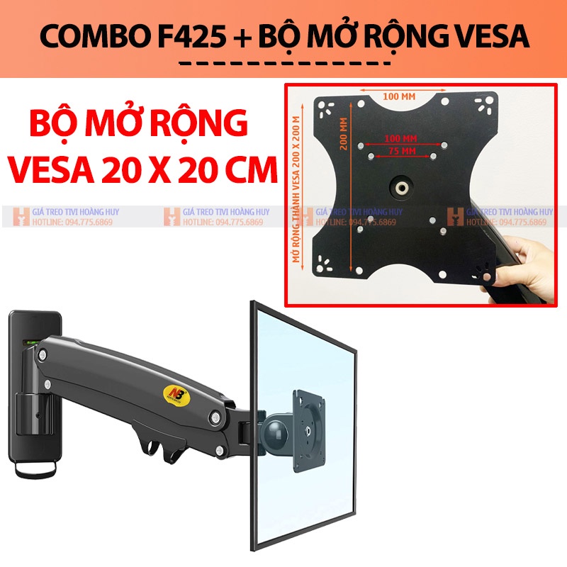 Giá treo tivi màn hình máy tính đa năng 27 - 35 inch NB F425 / XOAY 360 Độ - COMBO mở rộng VESA