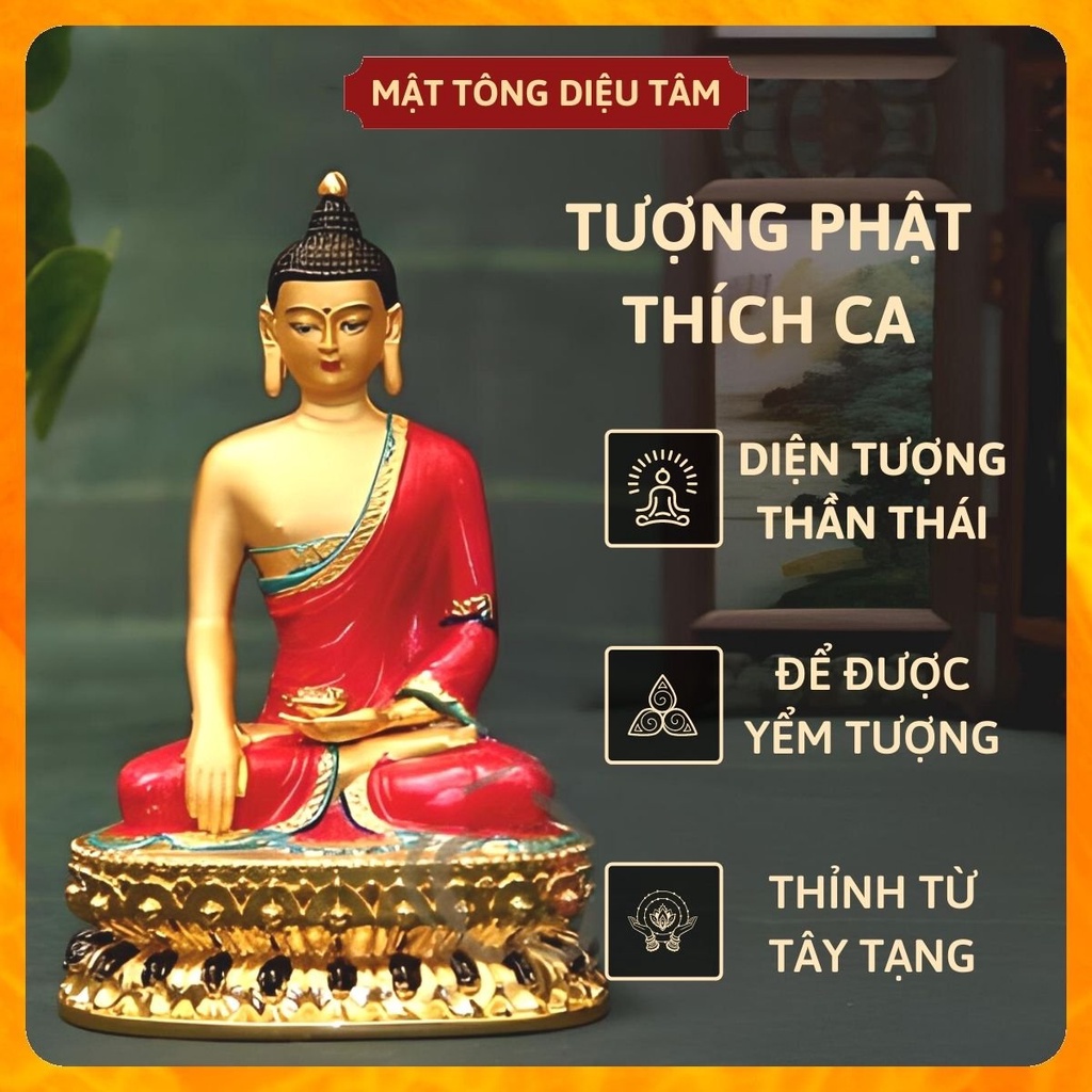 Tượng phật thích ca thờ cúng mật tông Tây Tạng, tượng phật để ô tô - mẫu TC màu 14,5cmvẽ tay Tây Tạng