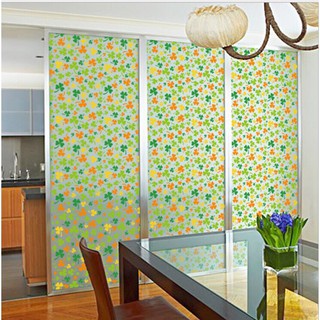 Cuộn 5M PVC giấy dán kính mờ ( KHỔ 45CM ) – CỎ 3 LÁ SẮC MÀU LK087