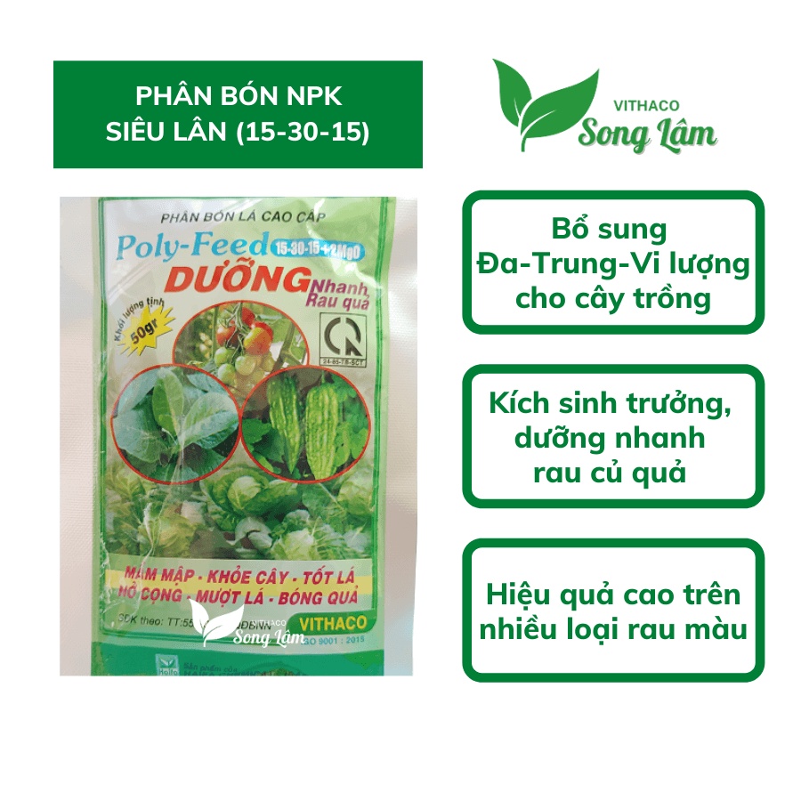 [VITHACO] Phân bón lá bổ sung NPK kích sinh trưởng cho rau củ quả, hoa kiểng Poly Feed [gói 50gr]