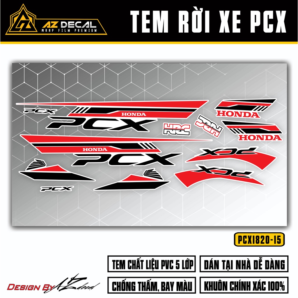 Tem Chế Xe PCX 125 150 160 Mẫu HRC | PCX-15 | Decal Rời Dán Xe PCX 2014 - 2020 Chống Nước, Bền Màu