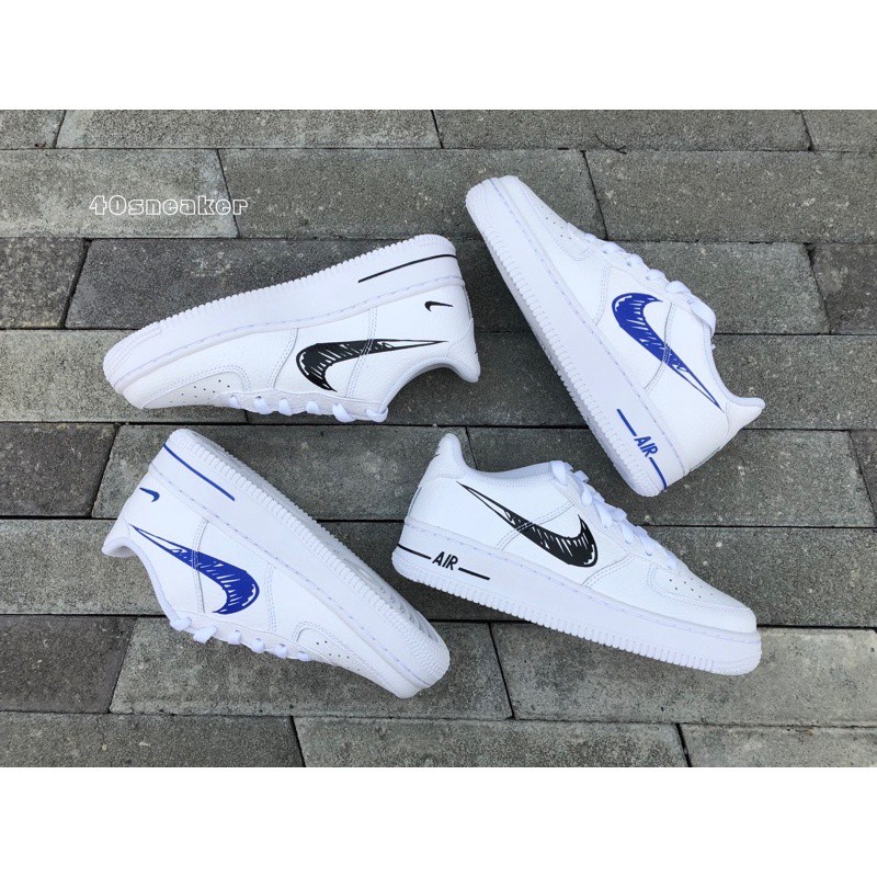 Giày Sneaker Air Force 1 Hàng Chính HãngNike Air Force 1 Sketch Doodle Swoosh White Black [DM3177 100] Simple Sneaker