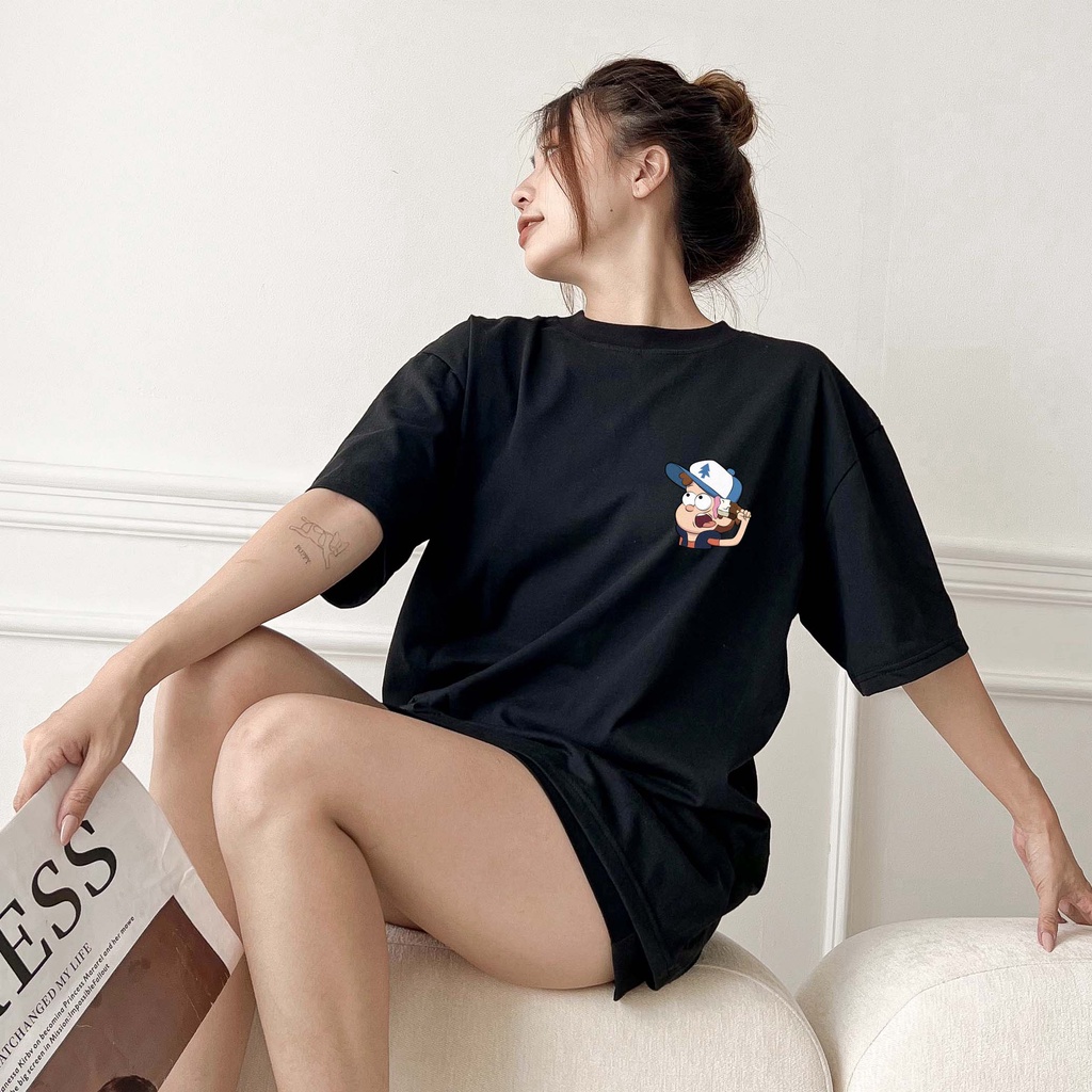Áo thun unisex hoạt hình GRAVITY FALLS vải cotton oversize tay lỡ form rộng