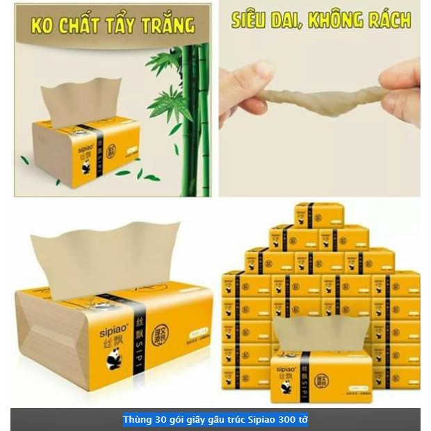 THÙNG 30 GÓI GIẤY ĂN GẤU TRÚC SIPIAO 300 TỜ/ 3 LỚP