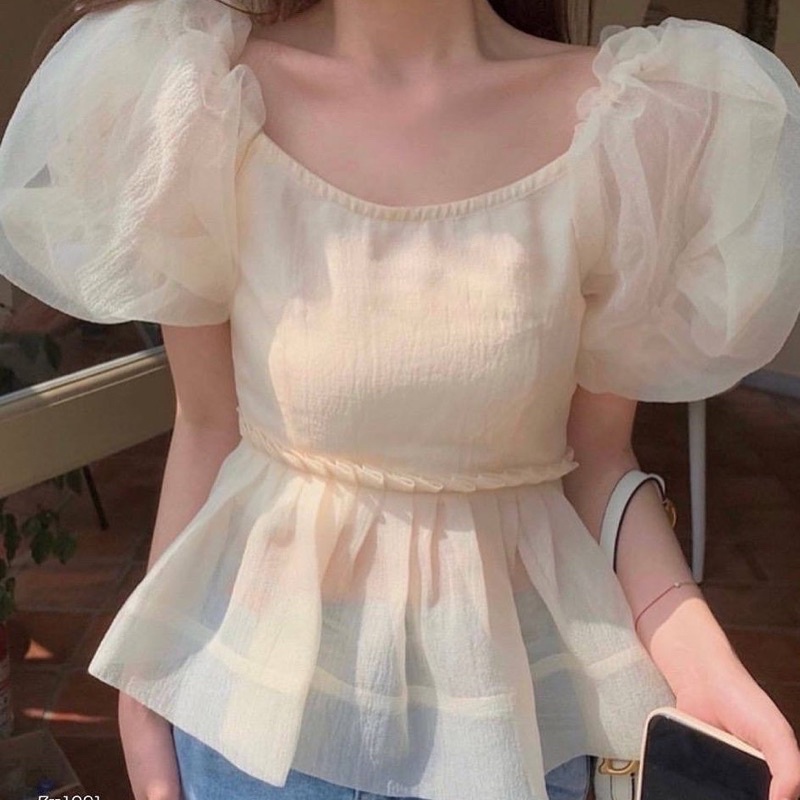 ÁO PEPLUM NUDE TAY PHỒNG PHỐI NƠ LƯNG | BigBuy360 - bigbuy360.vn