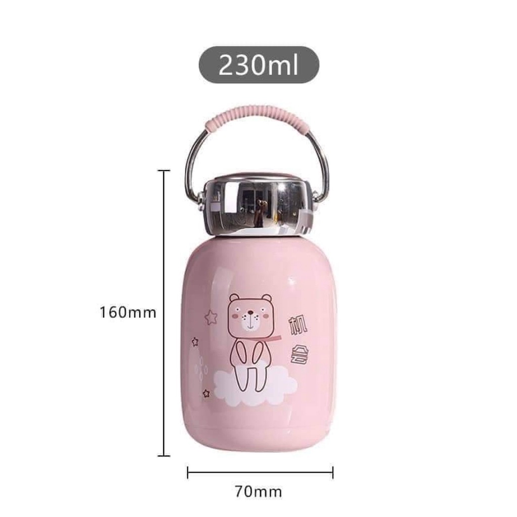 Bình đựng nước giữ nhiệt Bear, có quay xách dung tích 230 ml, bình đựng nước giữ nhiệt cute có dây đeo