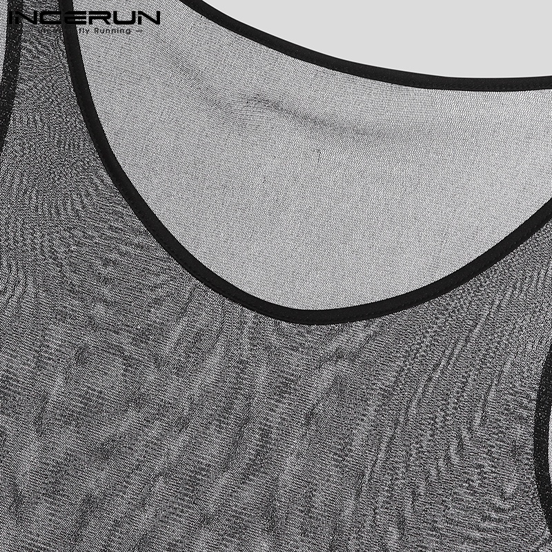 Áo ba lỗ INCERUN màu đen thoáng khí thoải mái thời trang mùa hè cho nam