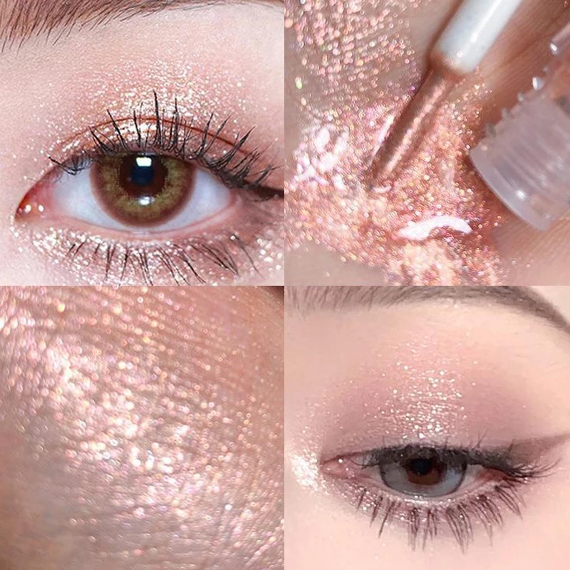 Liquid eyeshadow, long-wearing, smudge-proof, eyeshadow with sequins. liquid eyeshadow makeup