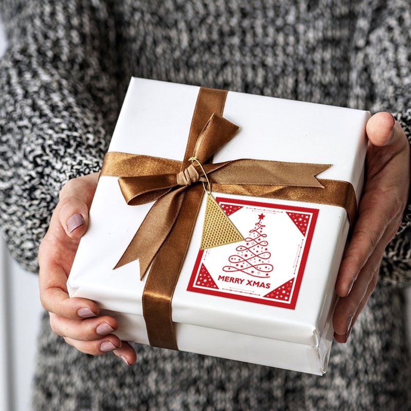 Set 40 miếng dán trang trí hộp quà giáng sinh hình vuông in chữ Merry Christmas