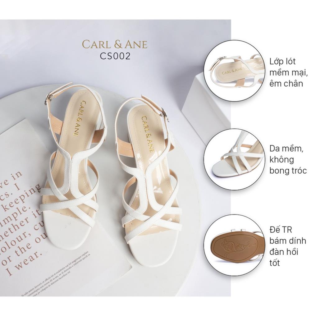 . Carl & Ane - Giày sandal phối dây nữ mũi vuông gót cao 5cm màu trắng _ CS002 ;