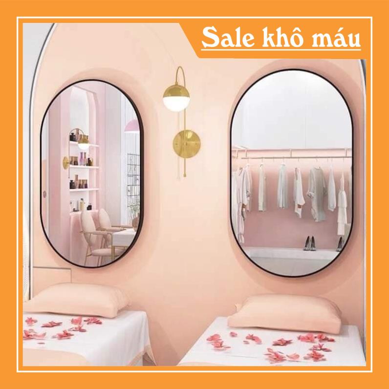 Gương oval khung đen👄SALE OFF👄Gương treo tường bầu dục khung kim loại đen
