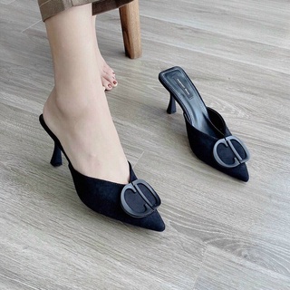 Giày sục cao gót 6 phân mũi nhọn khuy CD siêu hot A60