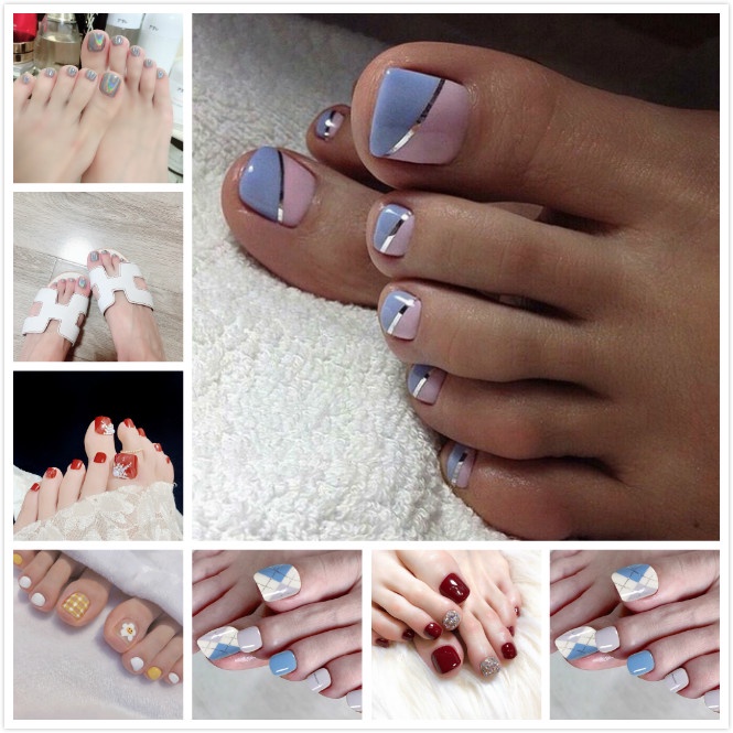 [Hàng mới về] 24 Móng chân giả chống thấm nước kèm keo dán phong cách retro cho nữ