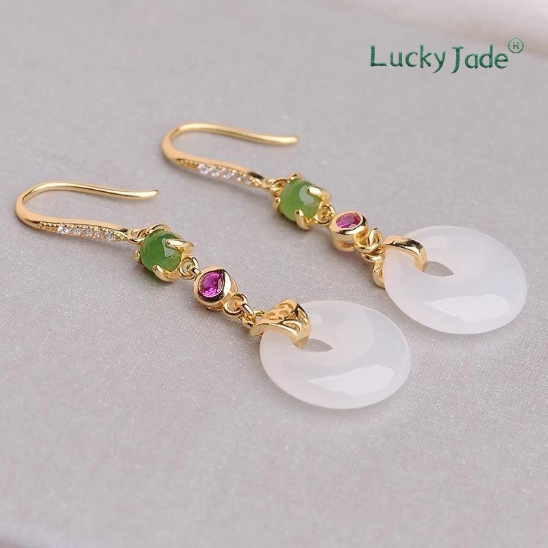 Khuyên Tai Bạc 925 Đính Ngọc Bích Trắng Thời Trang Cho Nữ