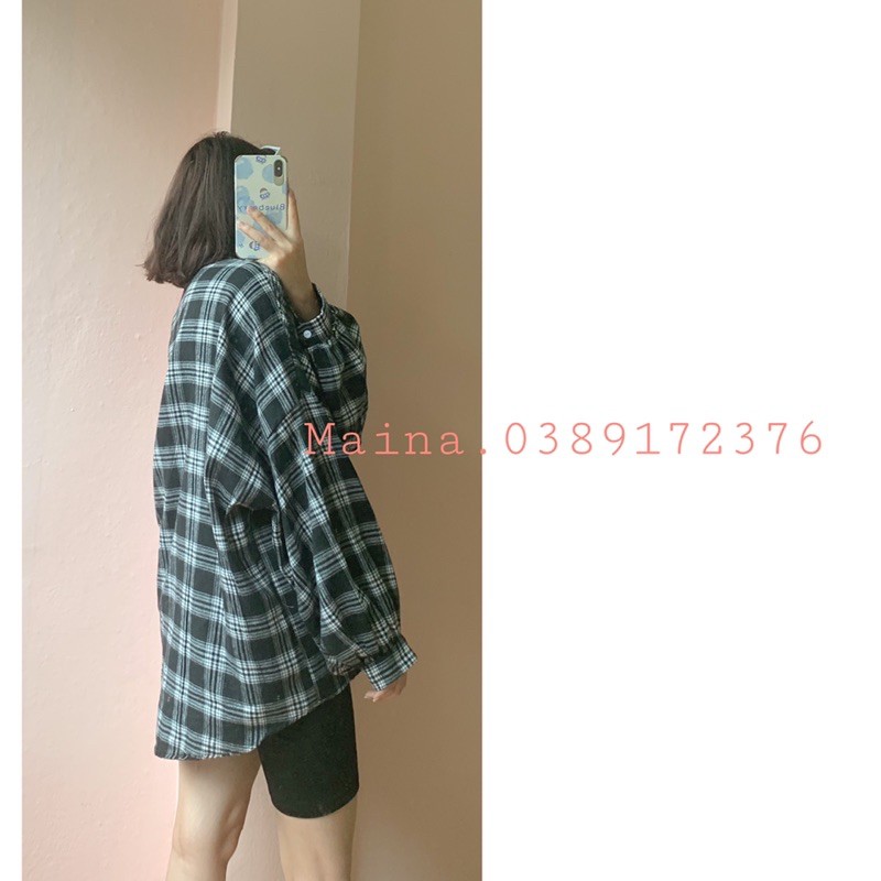 [ẢNH THẬT/ SẴN] Áo sơ mi kẻ basic tay bồng năng động trẻ trung ulzzang QC