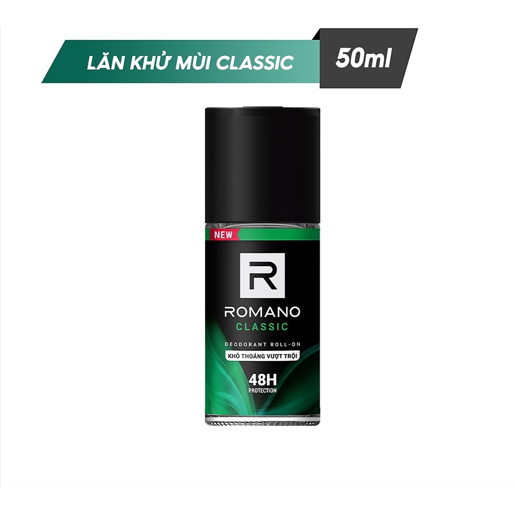 Lăn khử mùi Romano Hương Nước Hoa Ý ngăn mùi giảm tiết mồ hôi 48h (50ml)