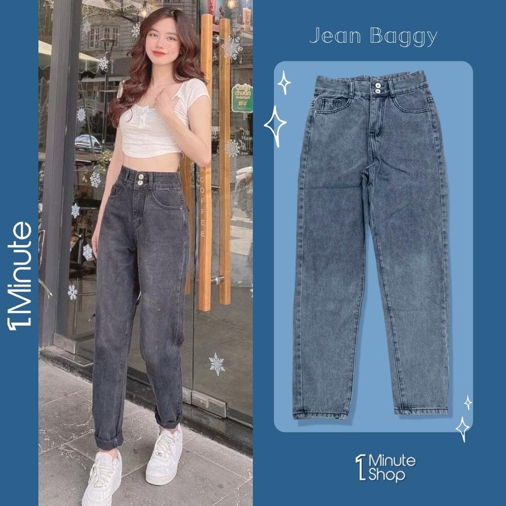 Quần jean baggy nữ trơn Basic cạp cao phong cách ulzzang (Size Đại, Bigsize) - Quần bò baggy lưng cao trơn 1Minute QJ018 | BigBuy360 - bigbuy360.vn