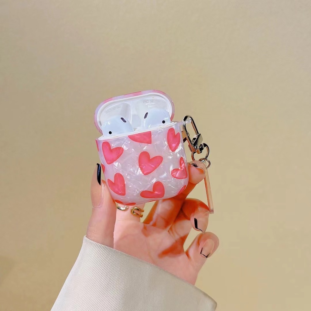 Vỏ Bảo Vệ Hộp Đựng Tai Nghe airpods 1/2 pro Kết Nối Bluetooth Bằng tpu Mềm Hình Trái Tim Màu Đỏ Có Dây Đeo
