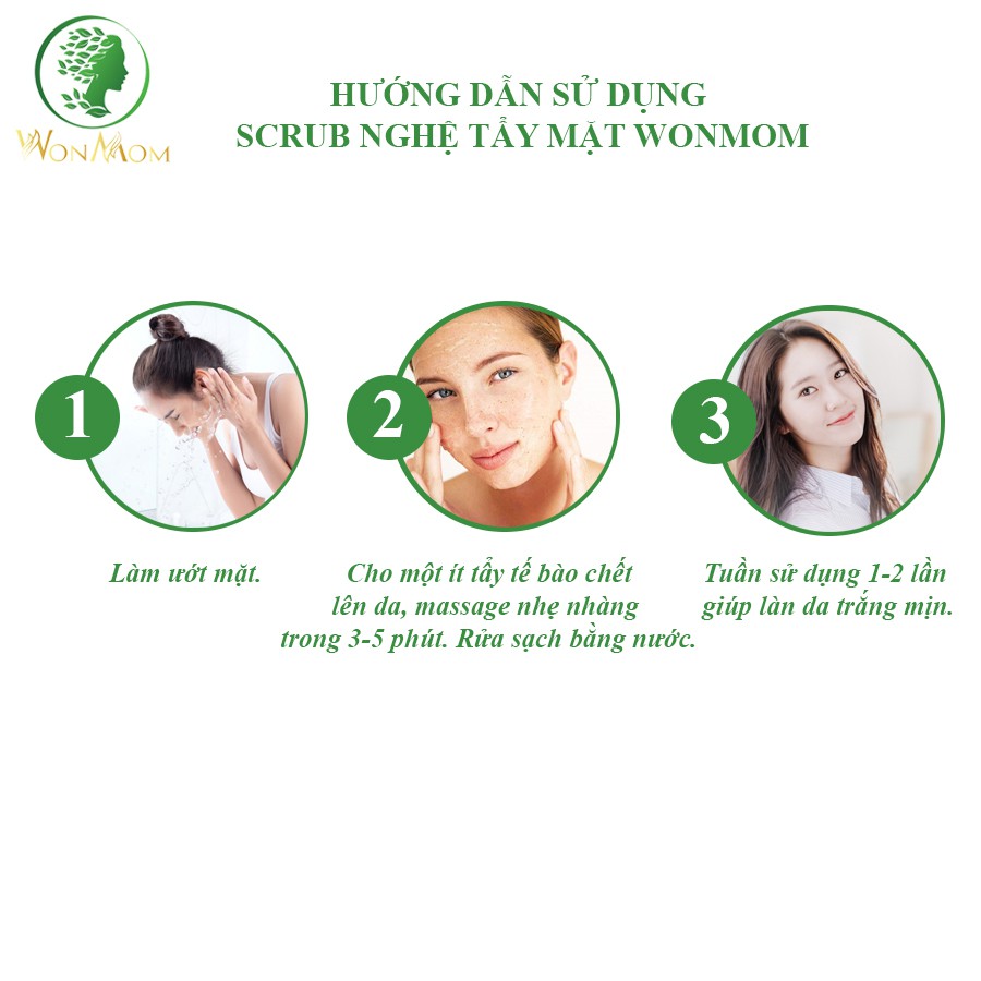 [ Giảm 35K - Đơn 339K ] Scrub Nghệ Tẩy Tế Bào Chết Da Mặt, Giúp Sạch Da và Trắng Da Sâu Từ Bên Trong Wonmom 70g