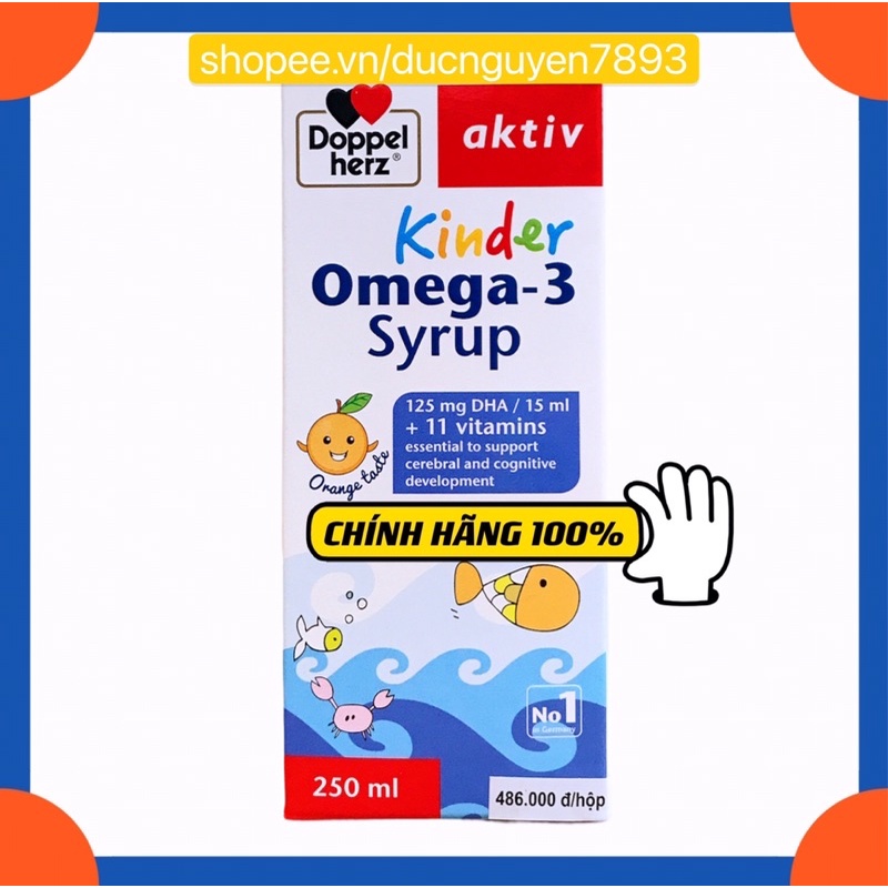 KINDER OMEGA-3 SYRUP AKTIV DOPPEL HERZ  BỔ SUNG OMEGA 3 CHO TRẺ 250ml NHẬP CHÍNH HÃNG ĐỨC