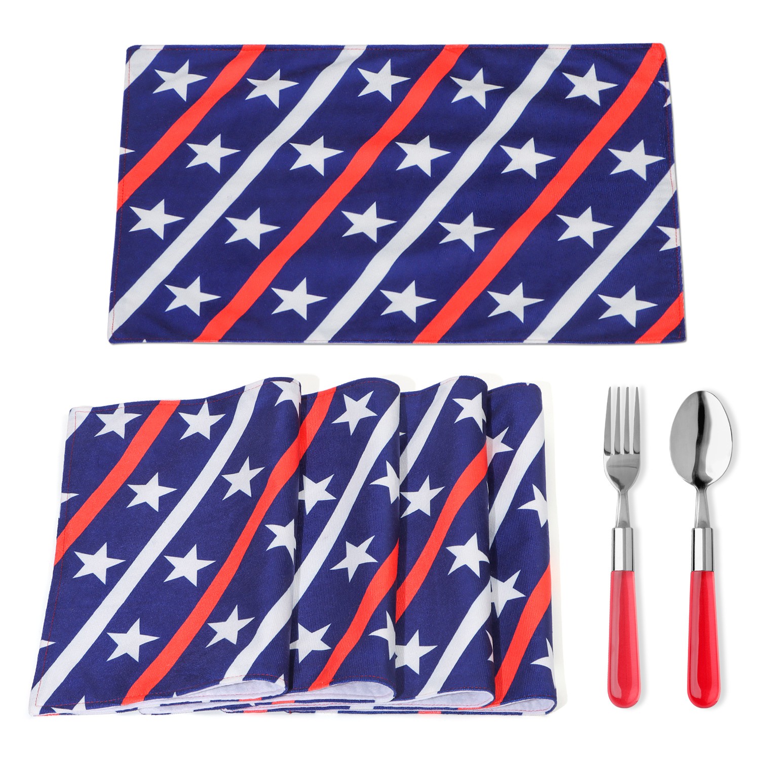 ☆YOLA☆ 4pcs/set Table Decor Independence Day Non-Slip Table Place Mats Placemats Heat-Resistant Kitchen Rectangle Washable American Flag