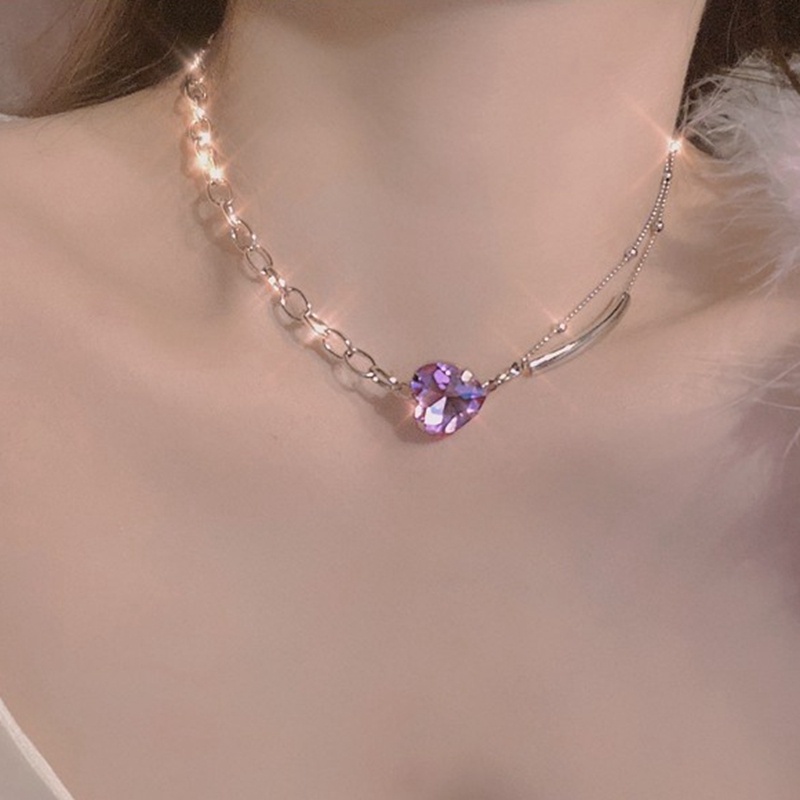 Vòng cổ Ngắn Mặt Trái Tim Màu Tím Phong Cách Cổ Điển