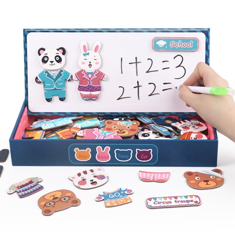 ĐỒ CHƠI GIÁO DỤC GHÉP HÌNH THAY QUẦN ÁO CHO GIA ĐÌNH THỎ VÀ GẤU MONTESSORI