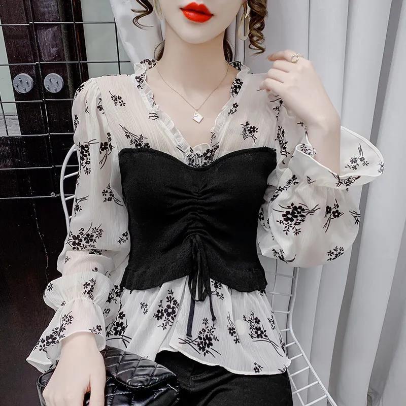 Women's 2022 new French vintage blouse horn sleeve shirt
