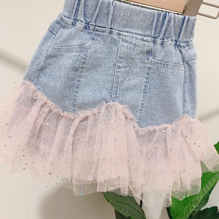 Chân váy jean Phối Lưới Xinh Xắn Dành Cho Bé Gái